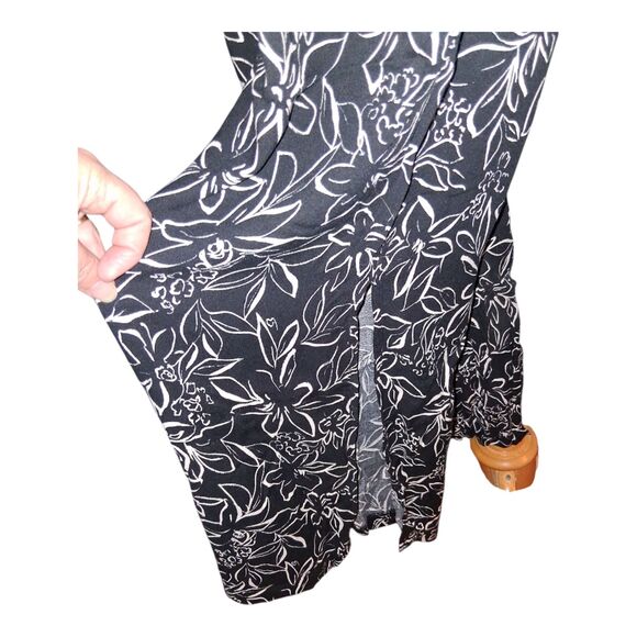 Kirious Palazzo Pants L Black White Floral Wide Leg Slit Elastic Waist Rayon - Picture 4 of 8